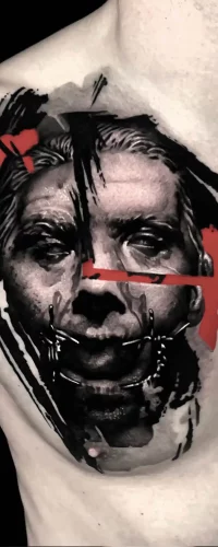 Trash Polka Tattoo Style - Porträt mit roten Akzenten